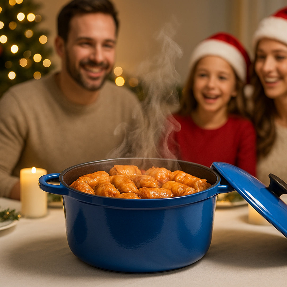 Cratiță din fontă emailată cu capac