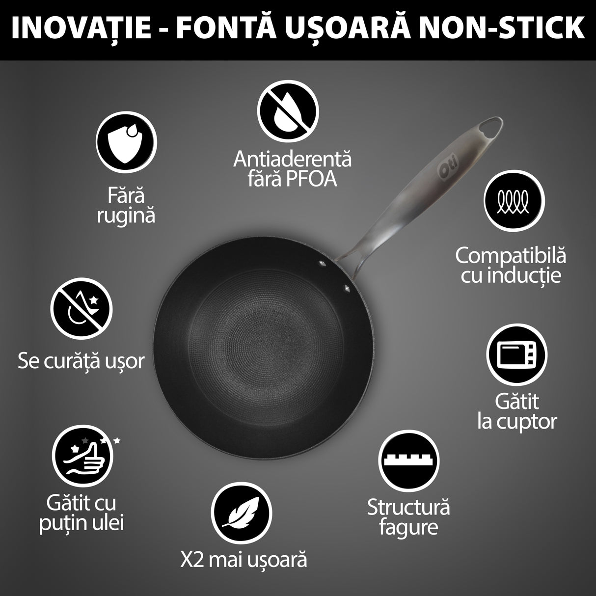 Wok fontă ușoară tip fagure
